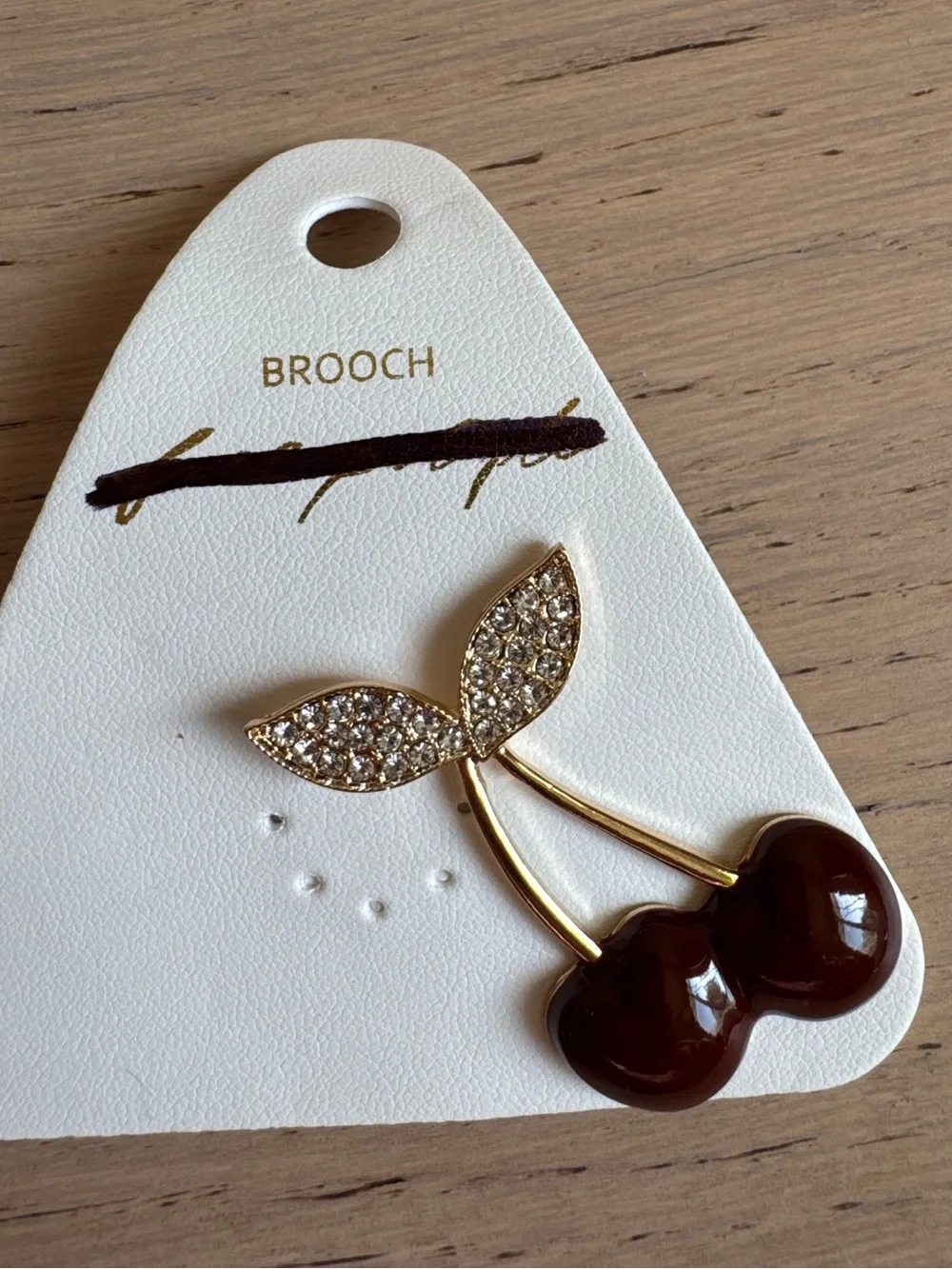FREE PEOPLE  Sweet Cherry Brooch Gold-Tone Cherry Brooch with Crystal Leaves